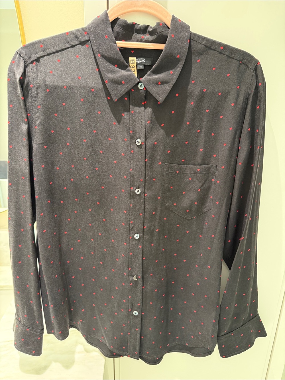 Rails Black Long-Sleeve Button-Down Shirt with Red Dot Print